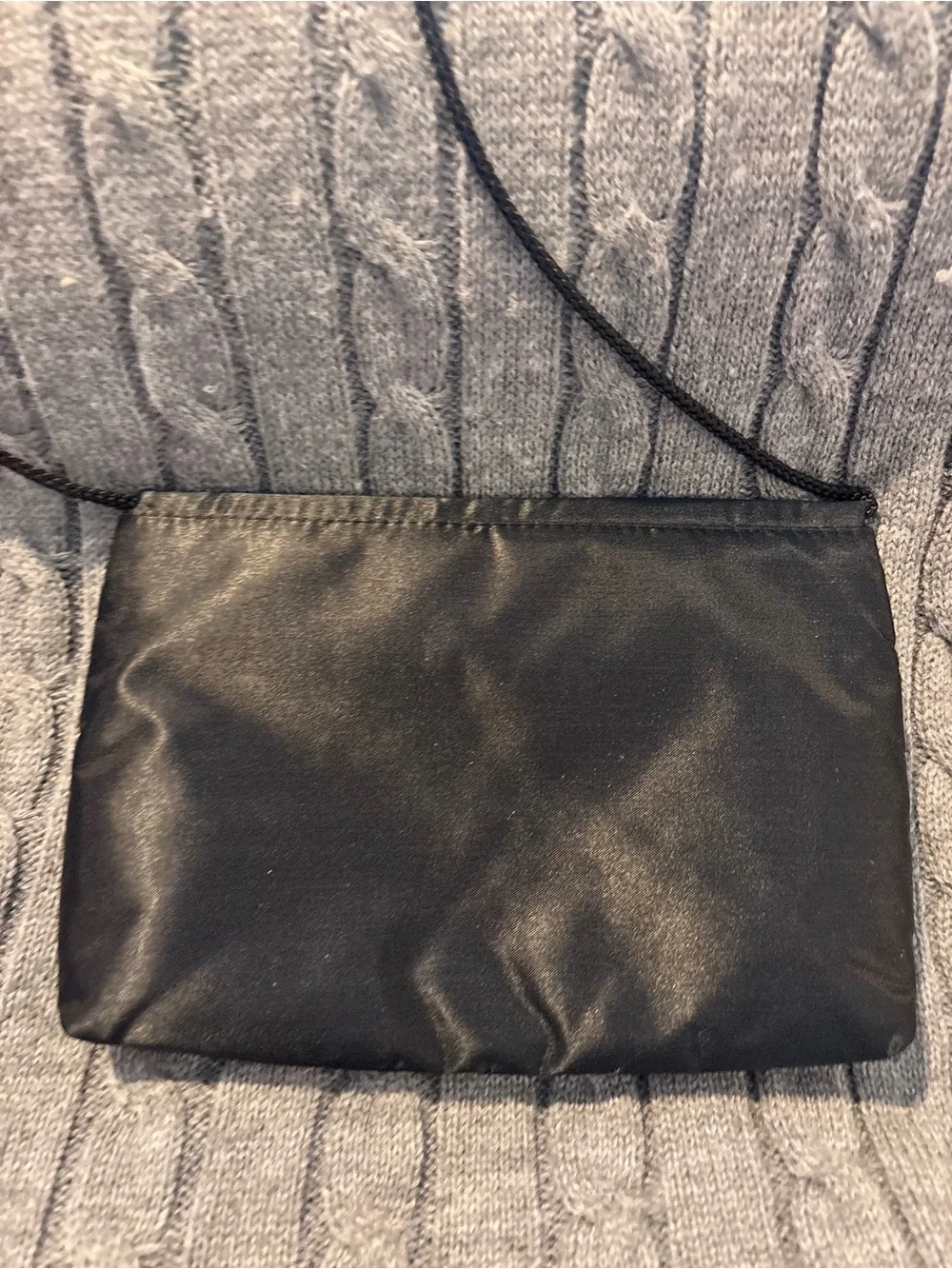 VTG Dover Black Satin Evening Bag Clutch Pleated Bow Convertible Crossbody Purse